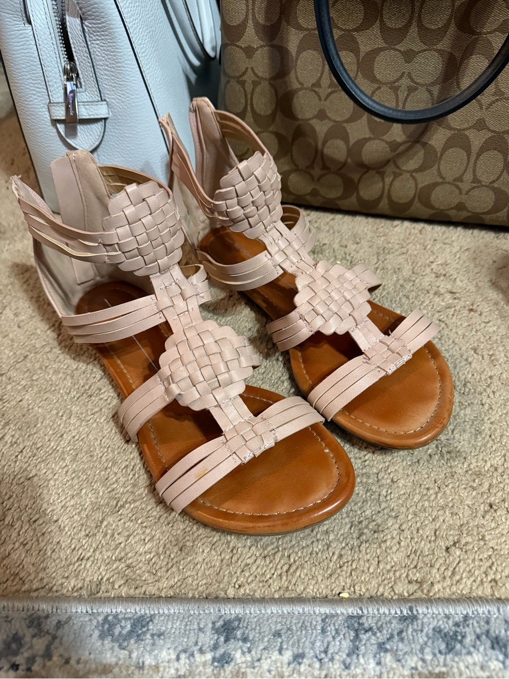 Woven Strappy Gladiator Sandals - Nude Pink